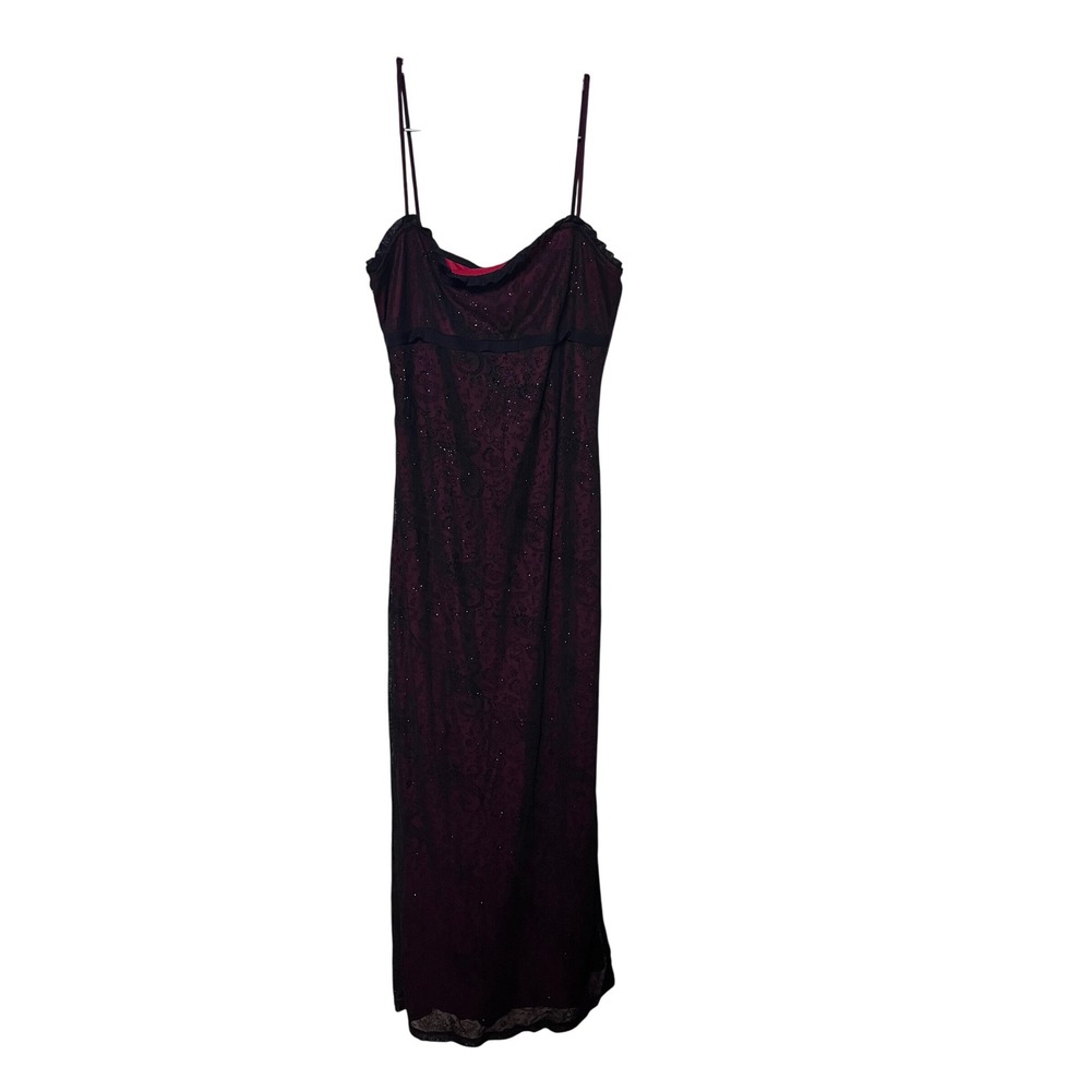 Candy Rocket Vintage 90s Goth Glitter Lace Mesh Maxi Dress Red Black M